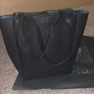 Vince Camuto bag black leather teal interior trim